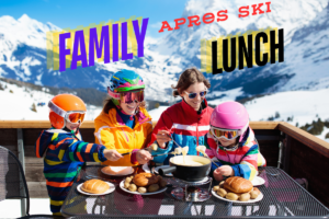 Family apres ski lunch in mountains